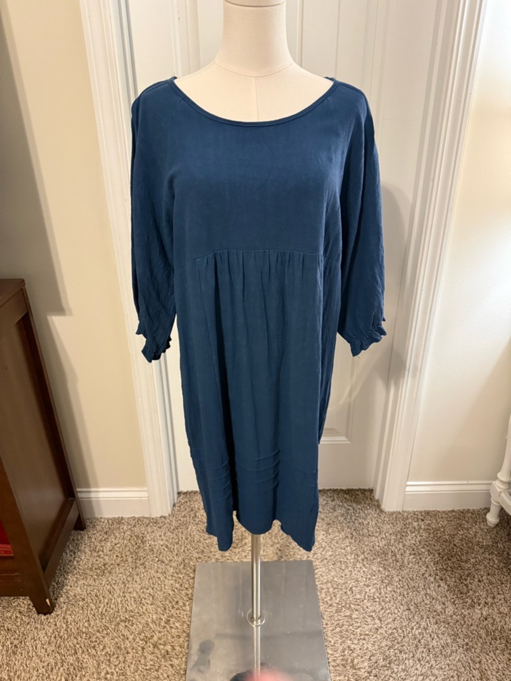 Umgee Navy Blue Linen Blend Dress